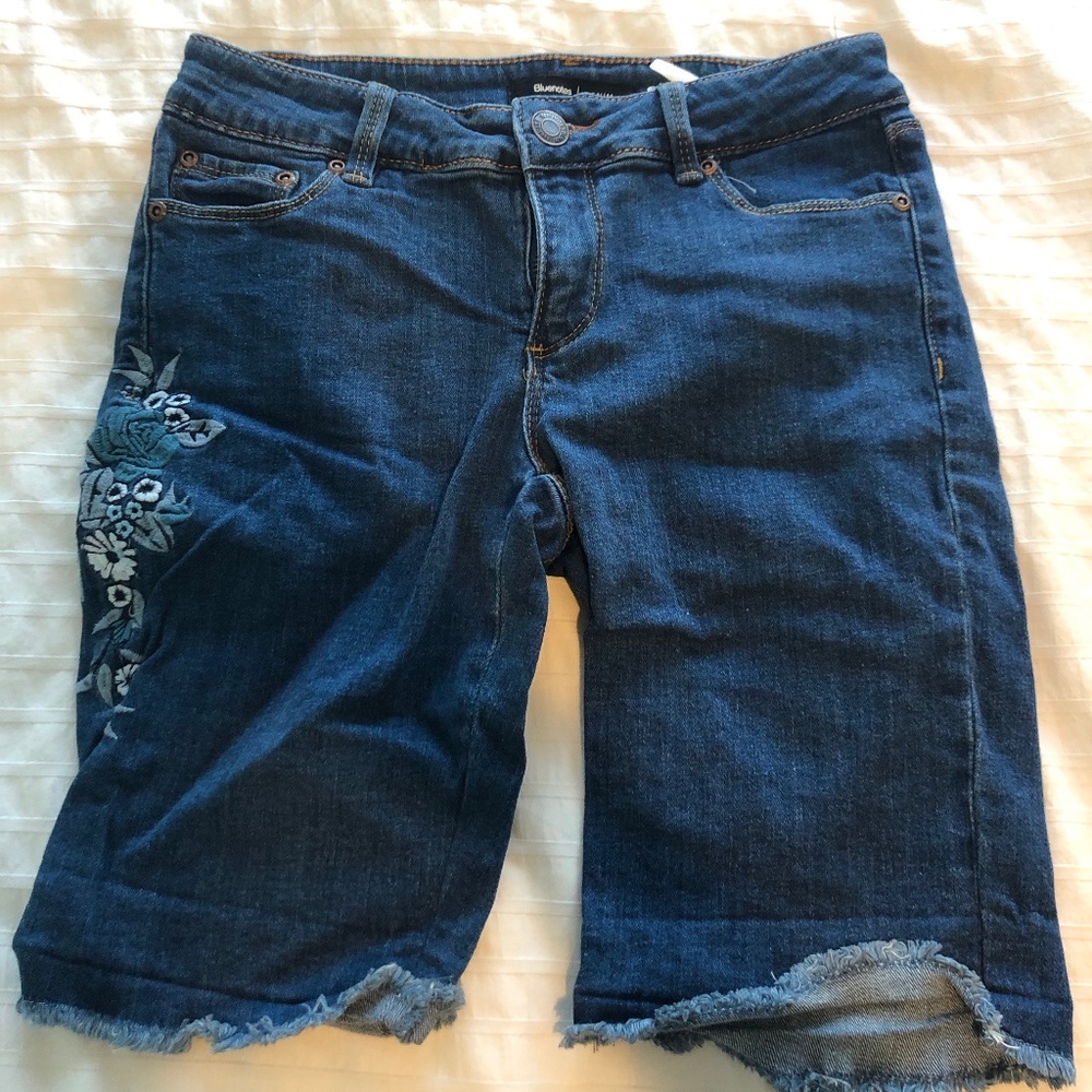 Roll up denim shorts with floral detailing